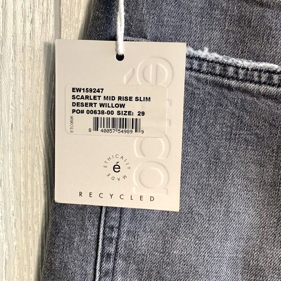 Etica Scarlet Mid Rise Slim Jean Desert Willow Gray Size 29 NWT - Picture 7 of 7